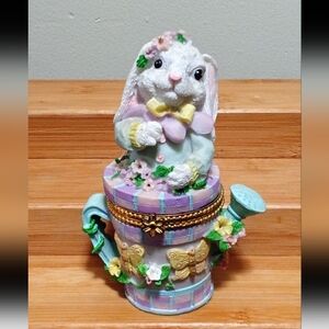 Decorative Pastel Bunny Watering Can Trinket Box - Mint & Pink